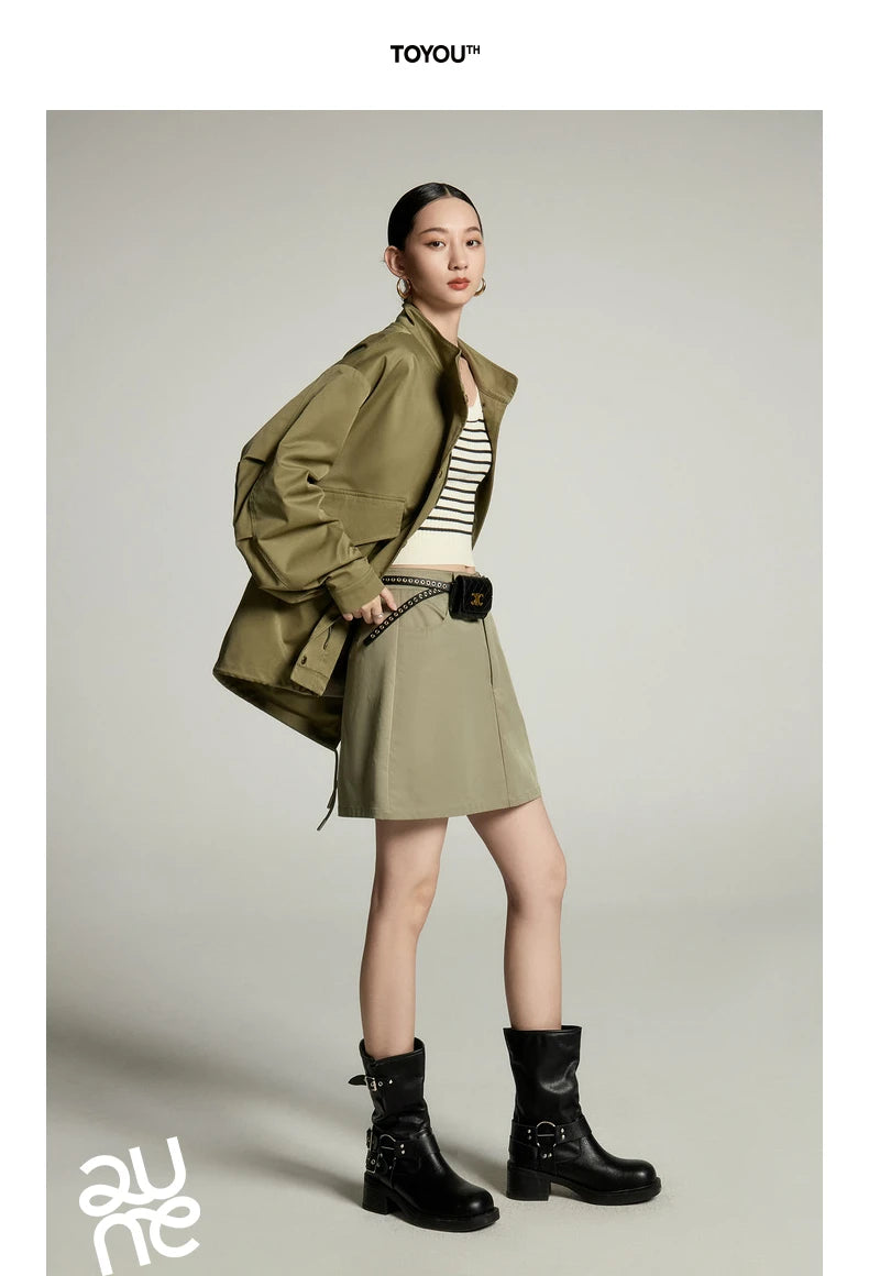 Stand Collar Loose Trench Coat Jacket