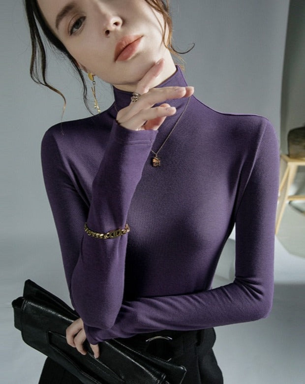 Turtleneck Solid Color Slim Stretch Sweater