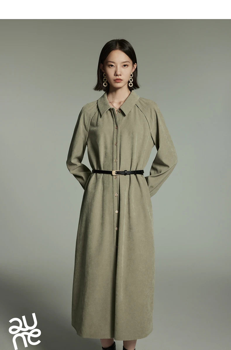 Polo Collar A-Shaped Elegant Green Long Dress