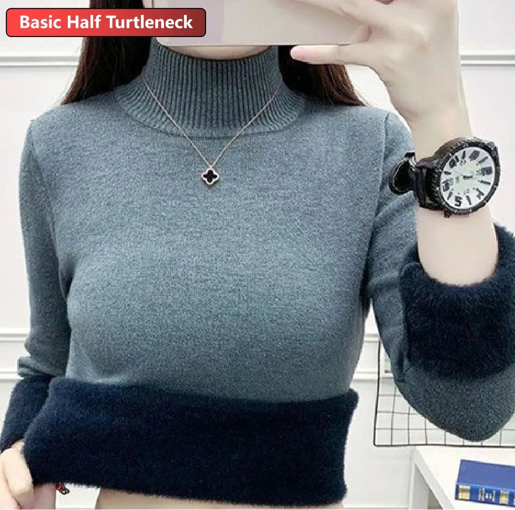 Half Turtleneck Velvet Sweater - BEYOND