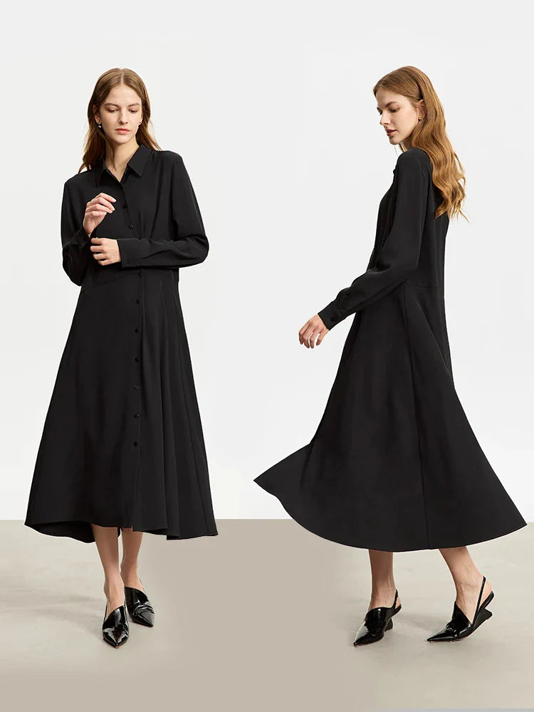 Black Minimalist Midi Shirt Dresses