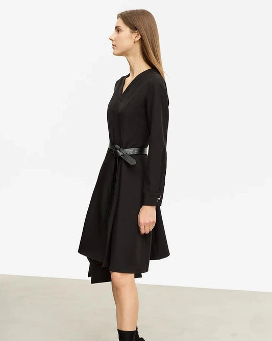 A-Line V-neck Long Sleeve Black Dress