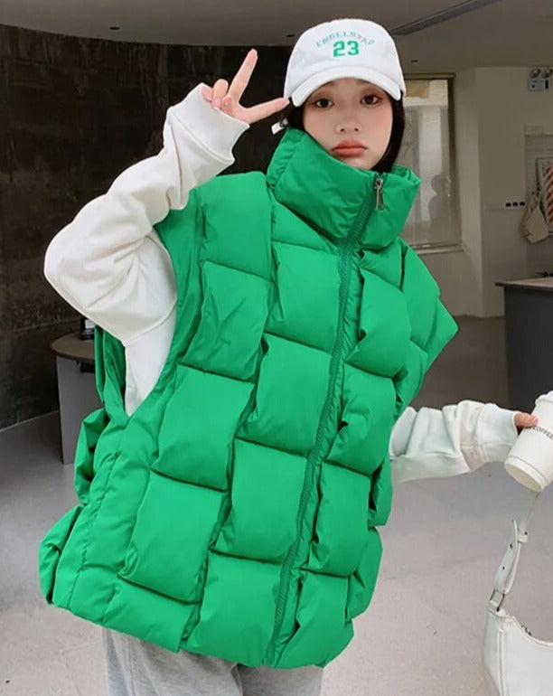 Sleeveless Three-Dimensional Plaid Warm Jacket
