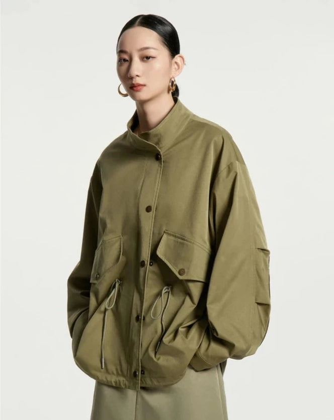 Stand Collar Loose Trench Coat Jacket