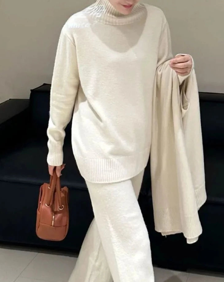 Knitted Pullover Sweater Wide Pants Set