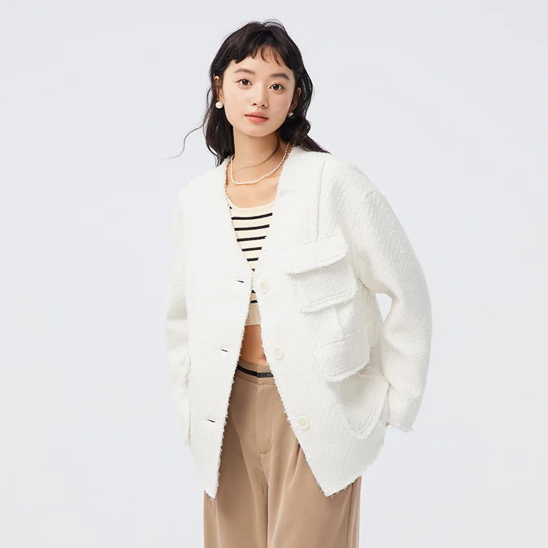Mid-Length Tweed Elegant Loose Jacket