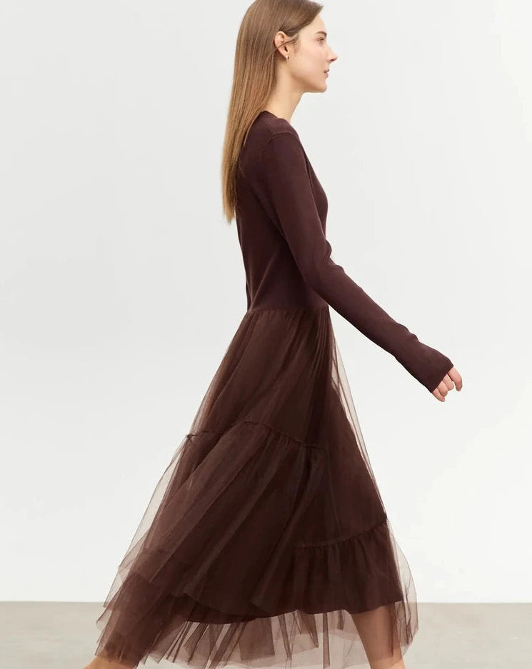 V-Neck Long Sleeve Midi Dress