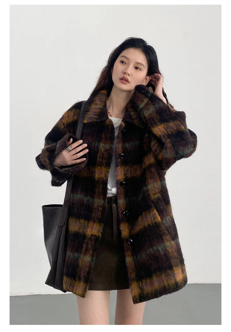Woolen Loose Casual Plaid Blazer Coat