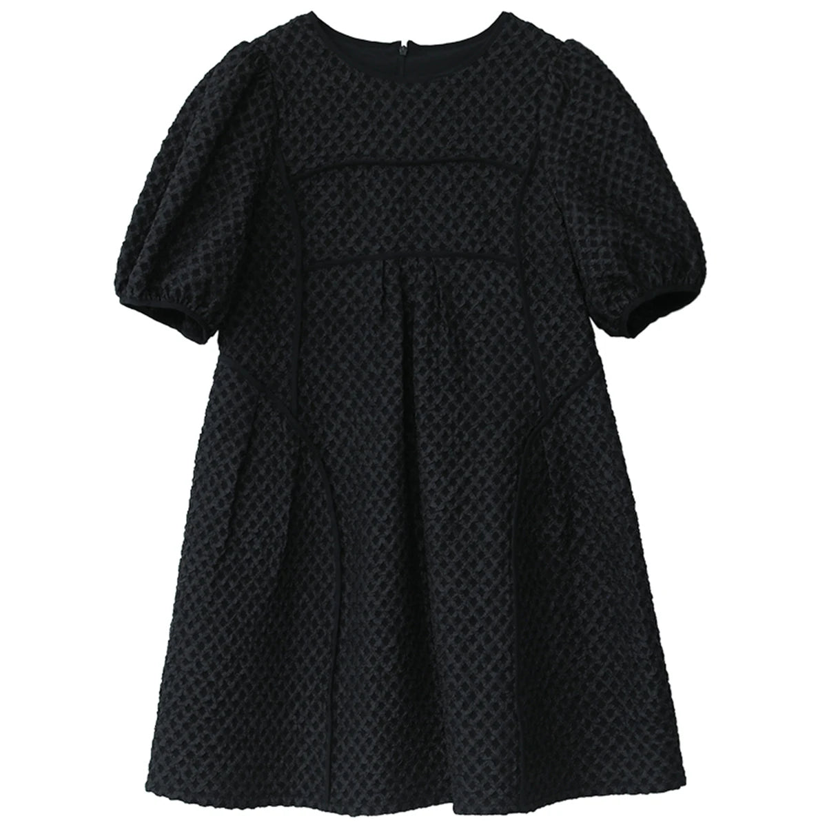 Round Neck Jacquard Bubble Sleeve Dress