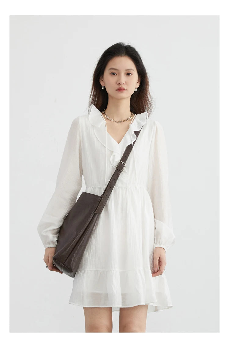 V-Neck Loose Casual Ruffle A-Line Dress