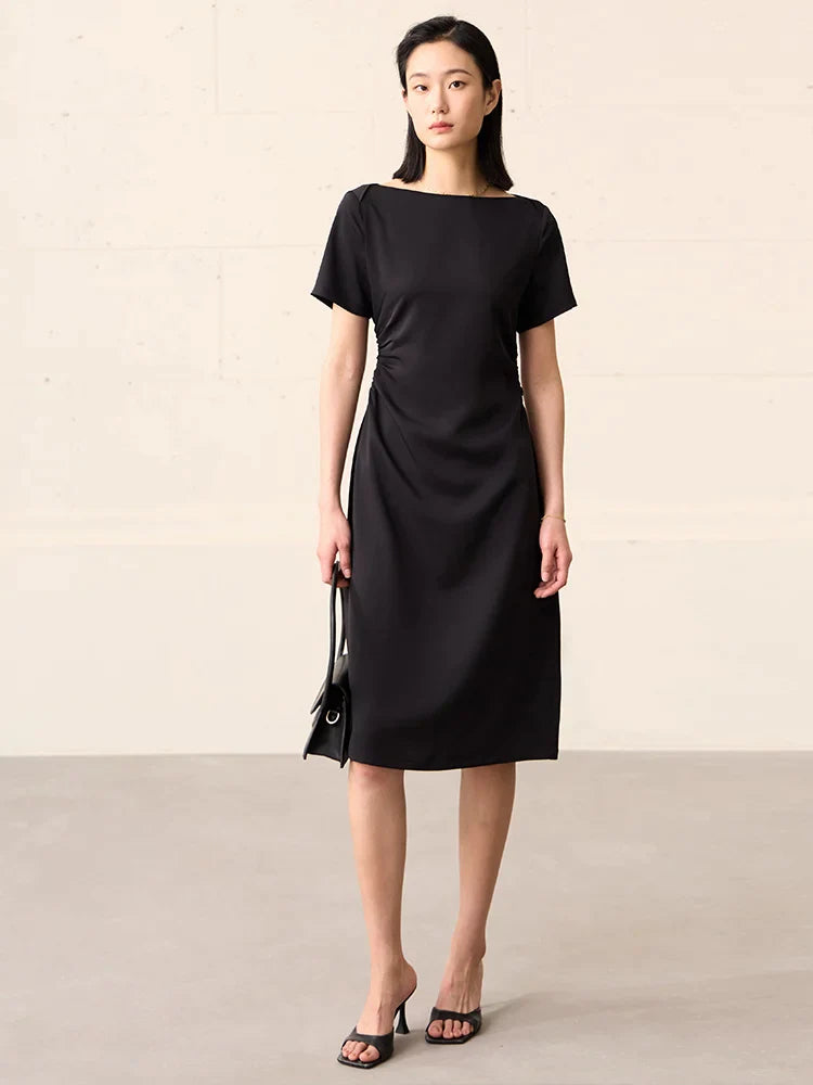Black Minimalism Short Sleeves Chic Dress