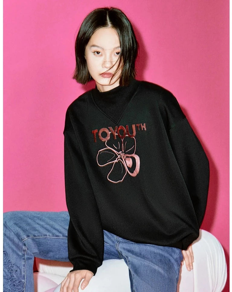 High Collar Embroidery Sweatshirt