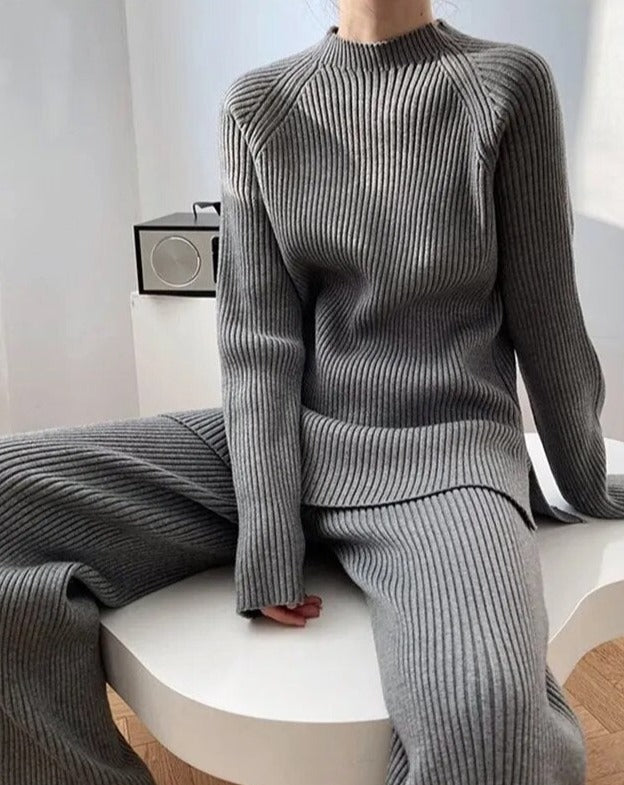 Cozy & Comfortable Ribbed Knit Sweater and Pants Set - BEYOND