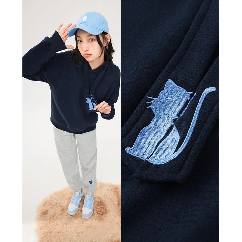 Cat Embroidery Casual Hoodie