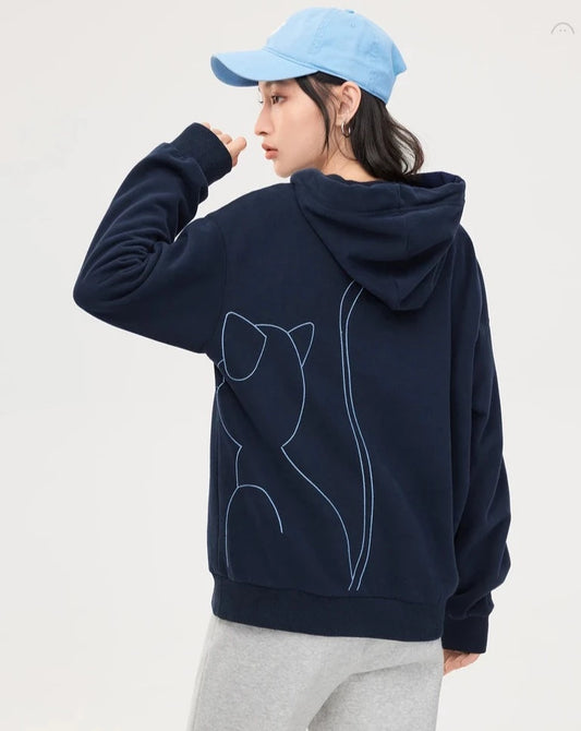 Cat Embroidery Casual Hoodie