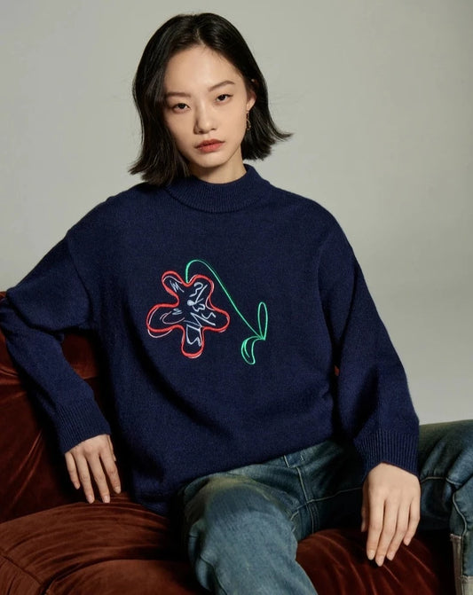 Art Flower Print Casual Sweater
