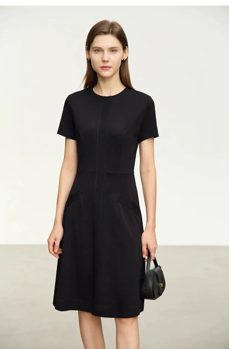 Black Minimalism Short Sleeve Dresses