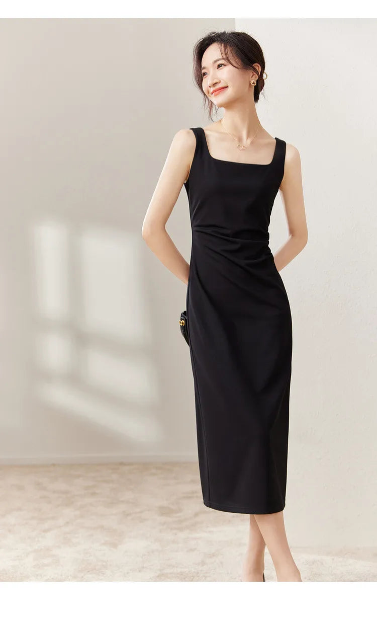 Black Sleeveless Elegant Midi Dress