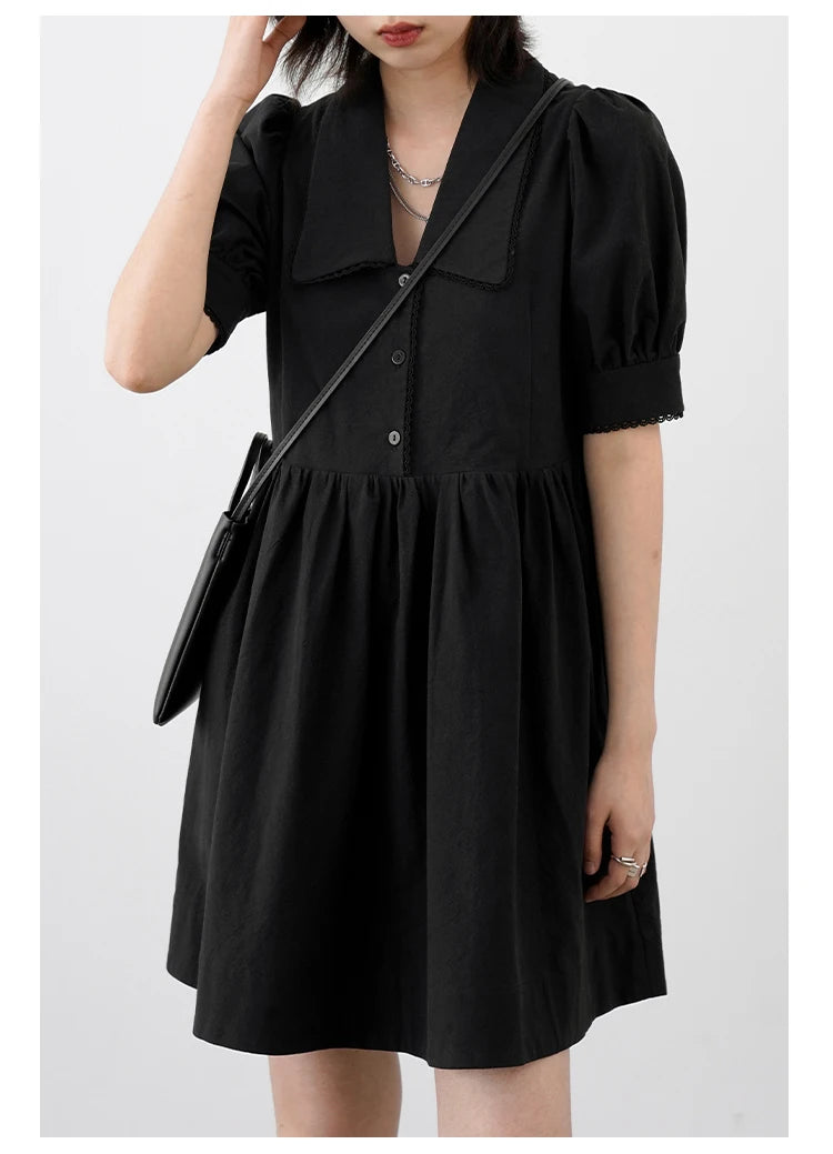 Solid Short Bubble Sleeve A-line Dress