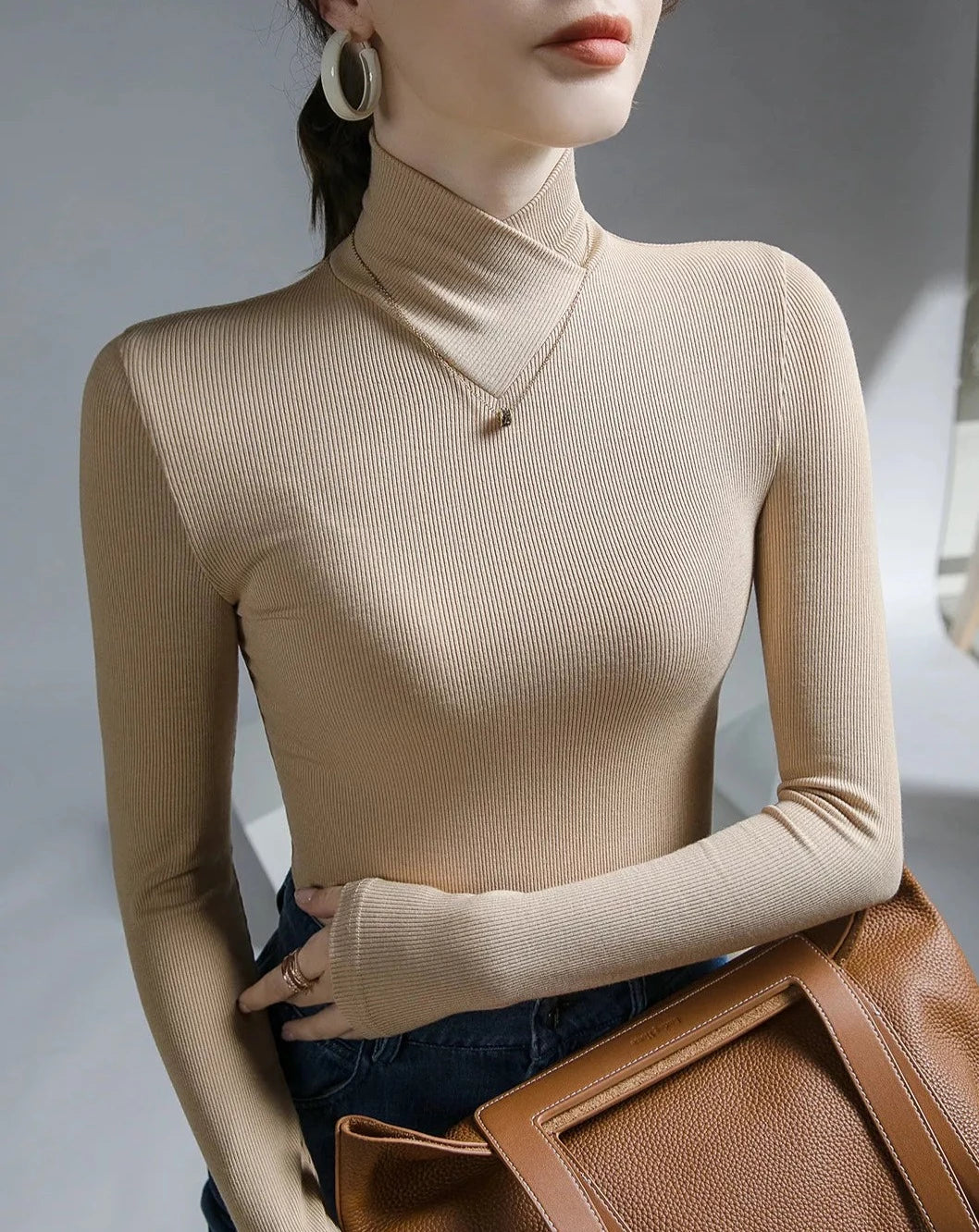 Turtleneck Collar Up Basic Sweater