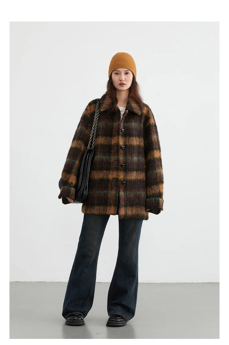 Woolen Loose Casual Plaid Blazer Coat