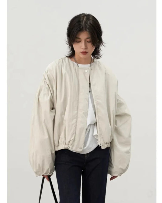 Loose Pleated O-Neck Coat