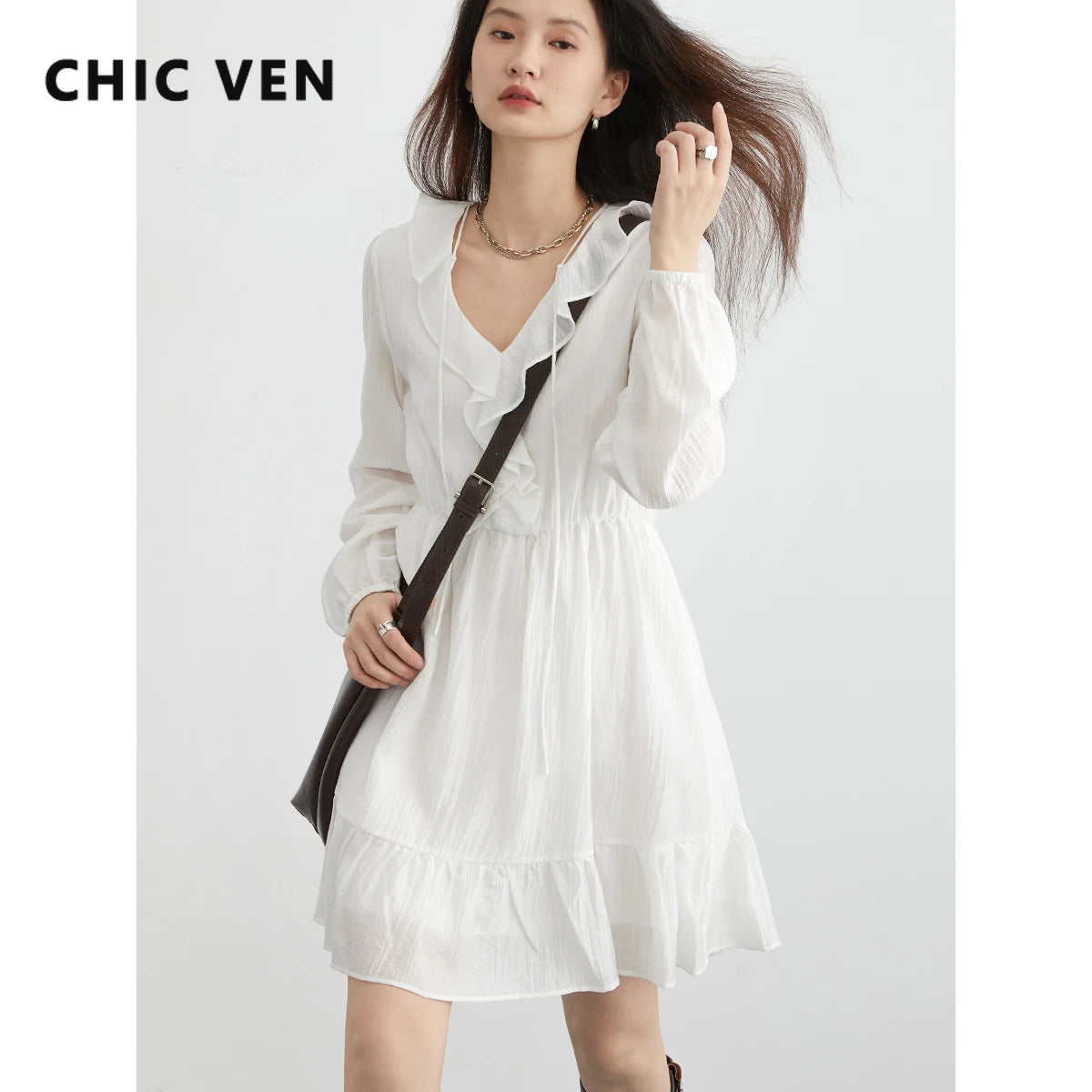 V-Neck Loose Casual Ruffle A-Line Dress