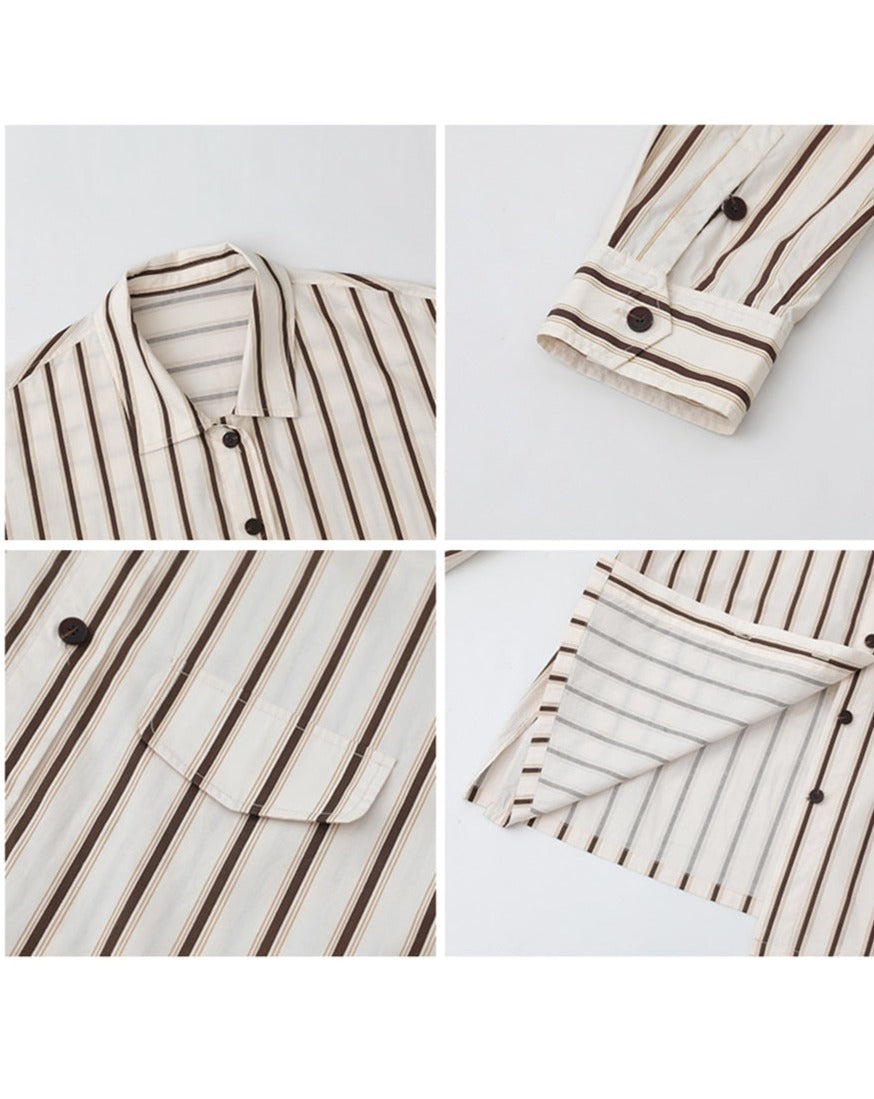 Long Sleeve Loose Cotton Vertical Stripe Shirts