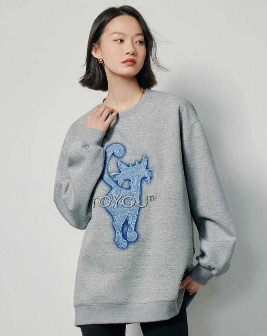 Cat Embroidery Sweatshirt