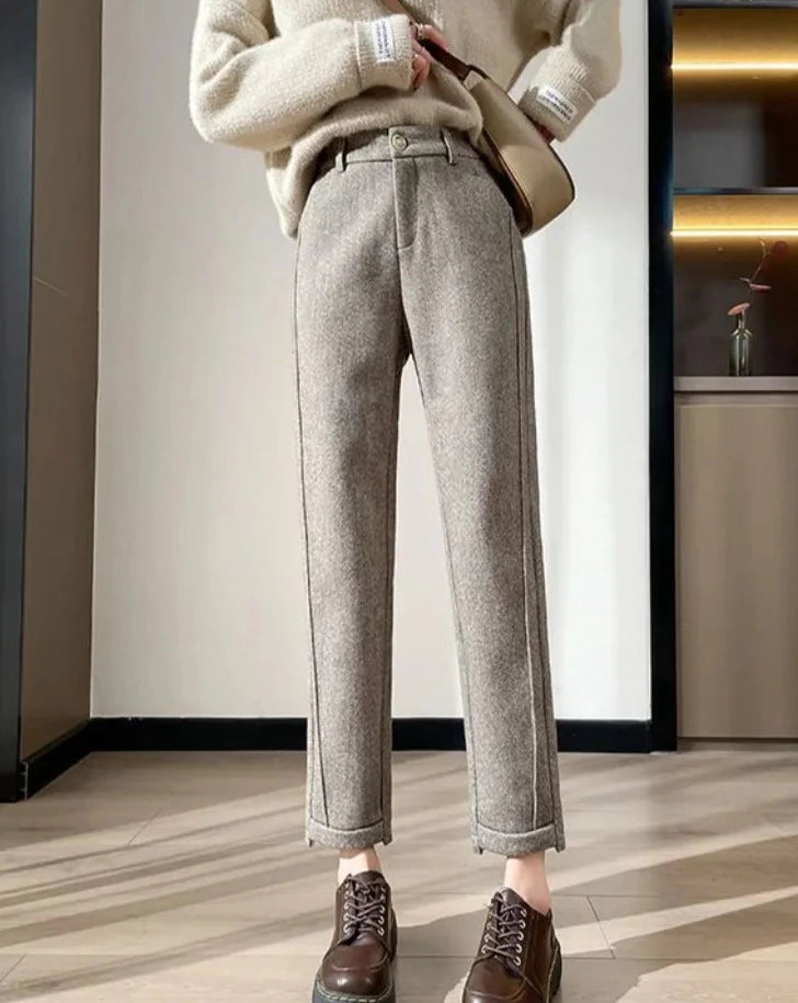 High-Waisted Tweed Straight Pants - BEYOND