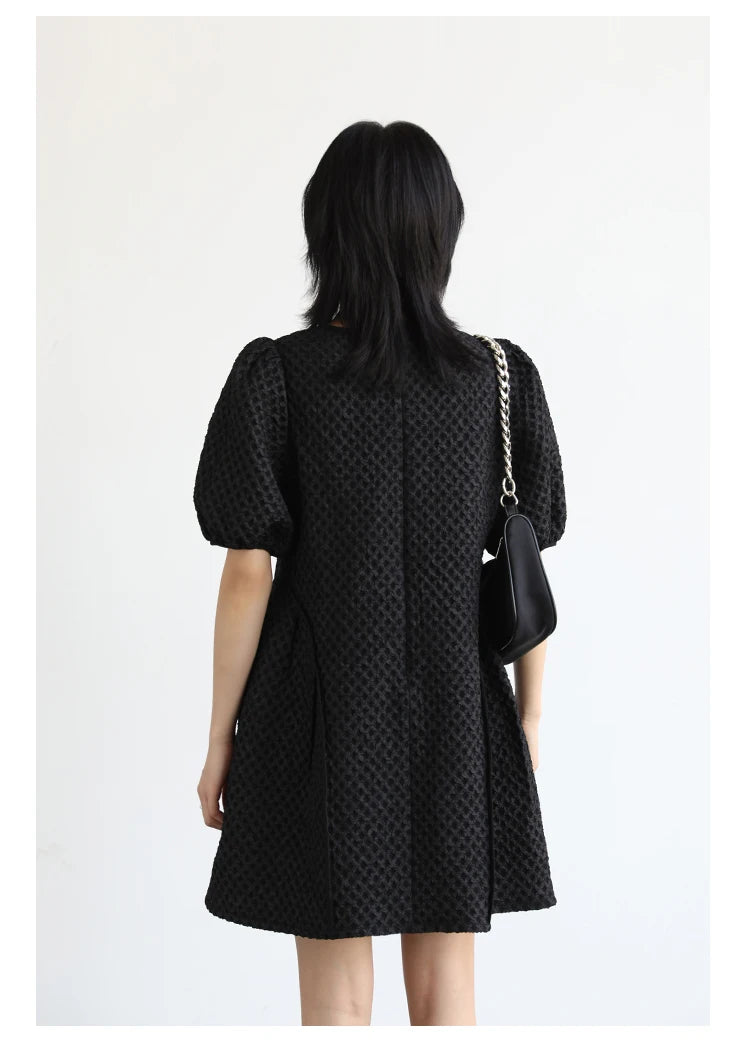 Round Neck Jacquard Bubble Sleeve Dress