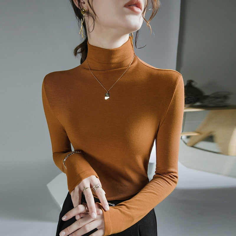 Turtleneck Solid Color Slim Stretch Sweater