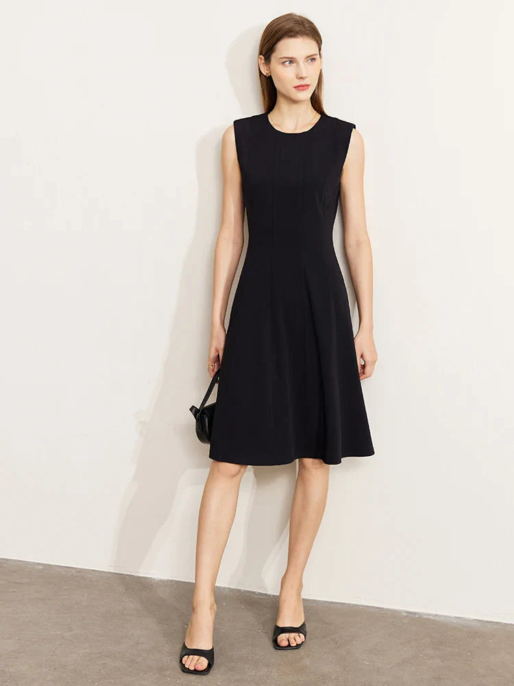 Black Minimalism A Line Sleeveless Tank Dress