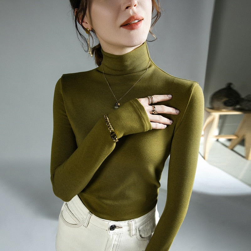 Turtleneck Solid Color Slim Stretch Sweater