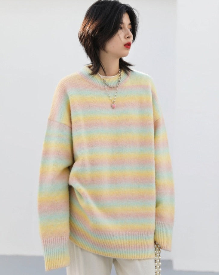 Casual Loose Gradient Stripe Knit Sweater - BEYOND
