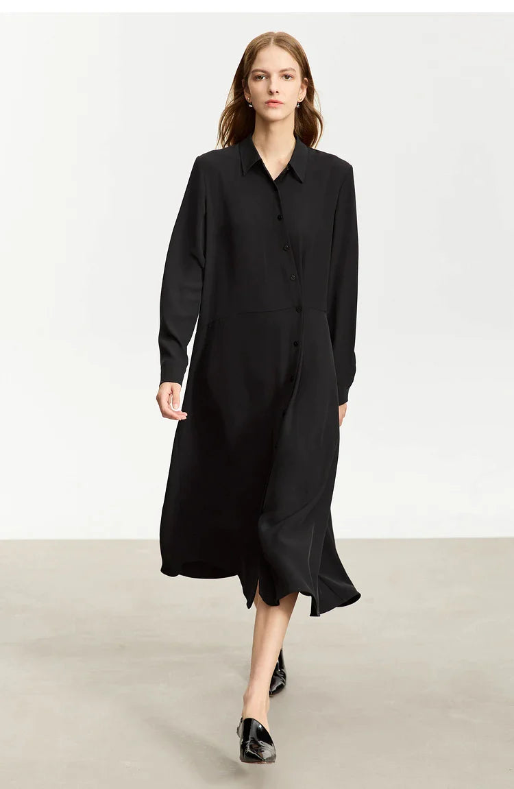 Black Minimalist Midi Shirt Dresses