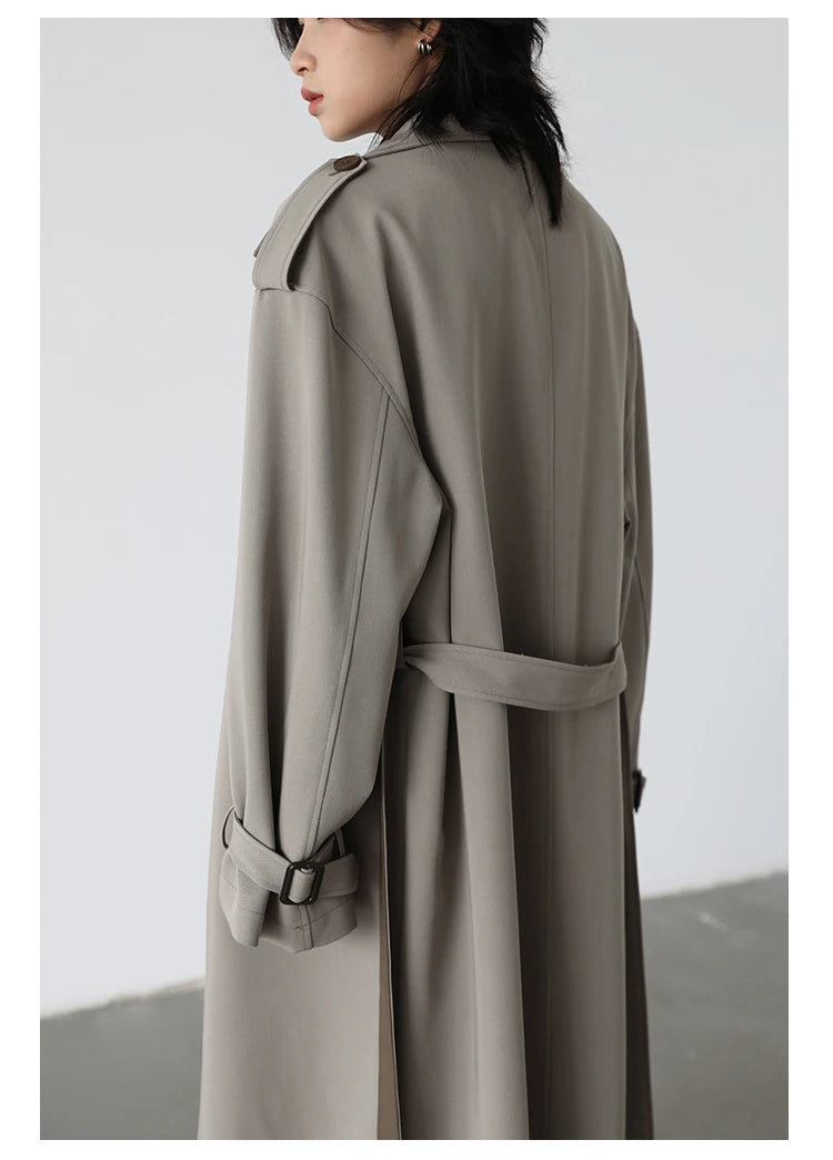 Long Loose Contrast Collar Trench Coat