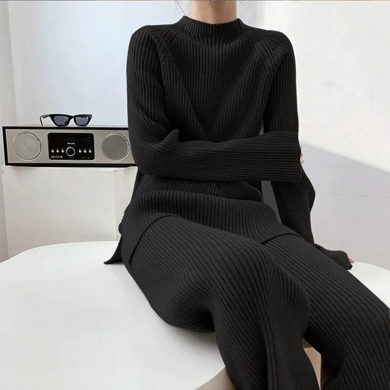 Cozy & Comfortable Ribbed Knit Sweater and Pants Set - BEYOND