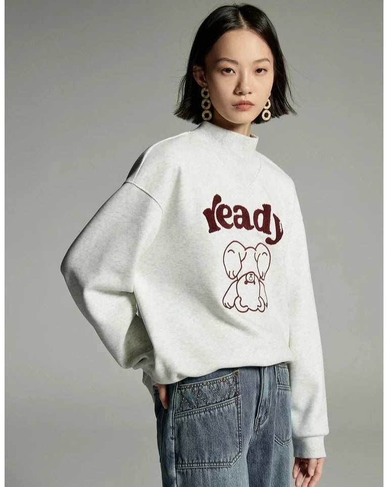 High Collar Embroidery Sweatshirt