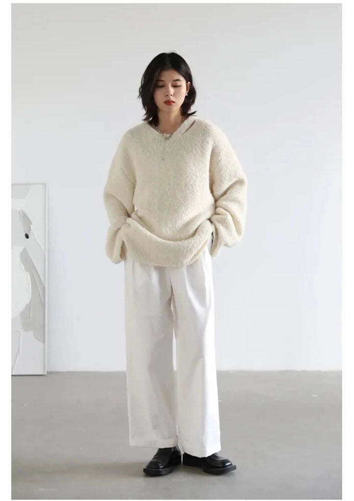 Loose, Neckline Cut Design Sweater