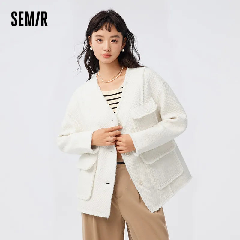 Mid-Length Tweed Elegant Loose Jacket