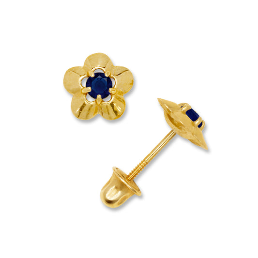 Solid Gold Flower Zircon Stud Earrings