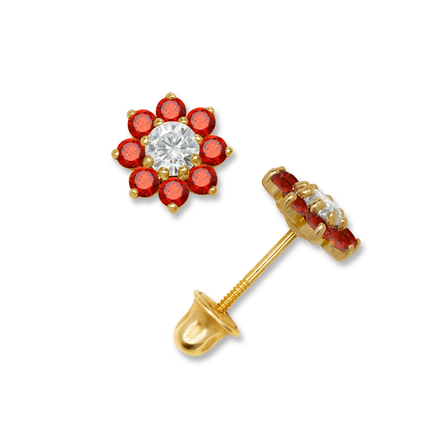 Solid Gold Flower Zircon Stud Earrings