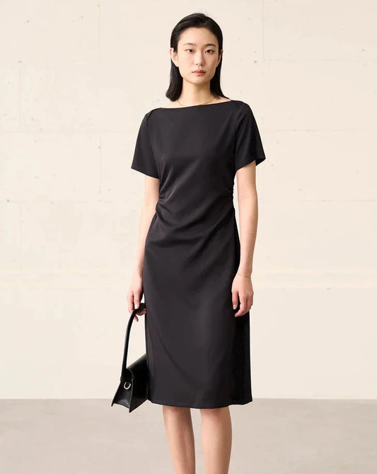 Black Minimalism Short Sleeves Chic Dress