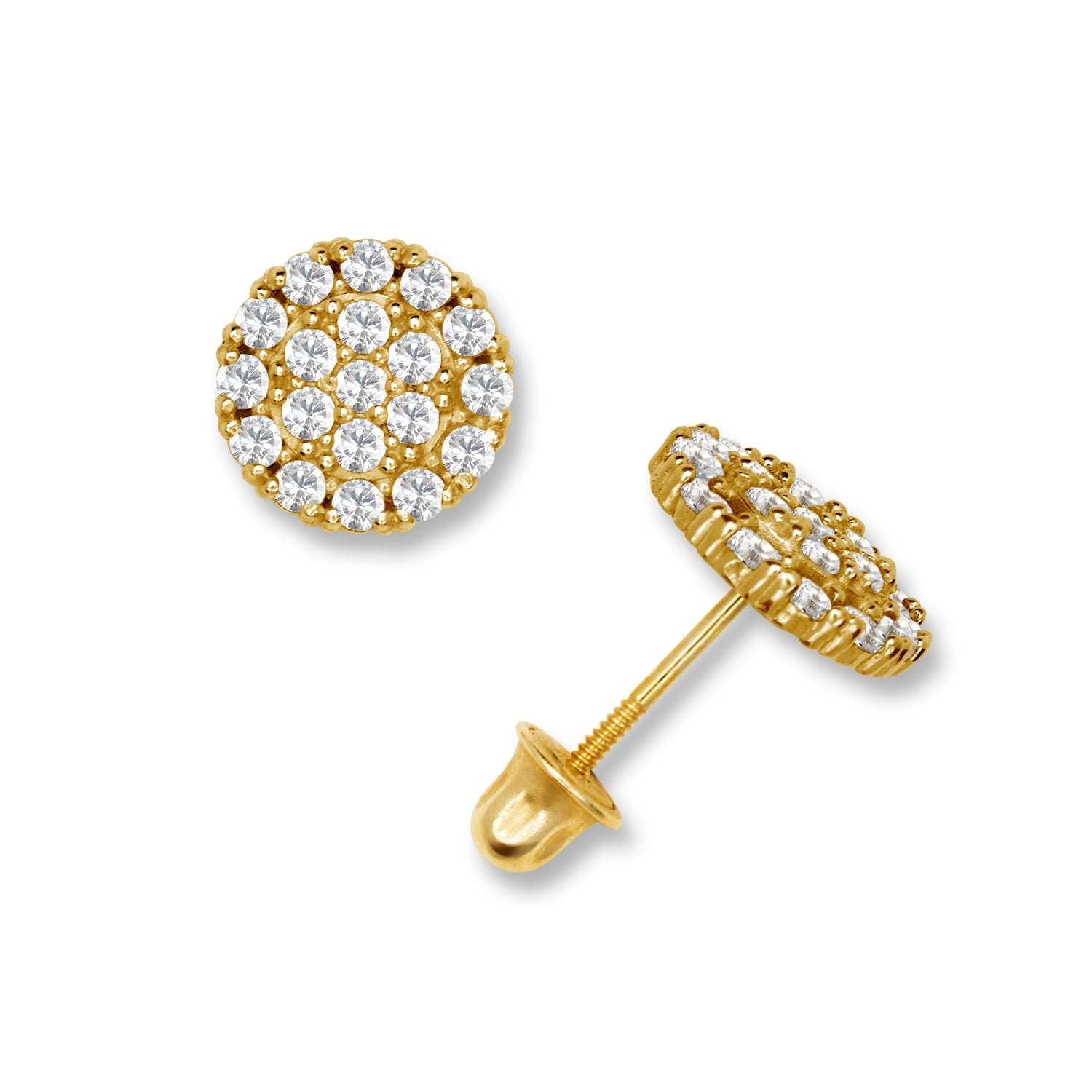 14K Solid Gold Circle Zircon Stud Earrings - BEYOND