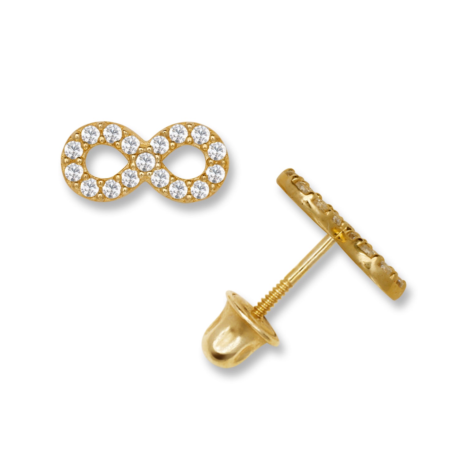 14K Solid Gold Zircon Infinity Stud Earrings - BEYOND