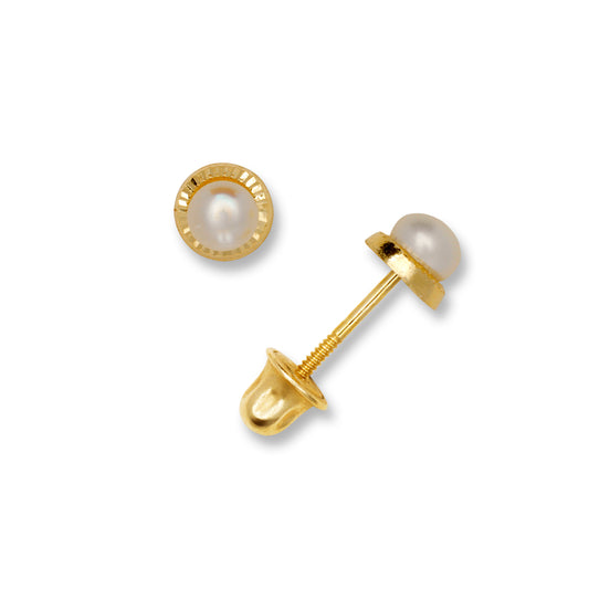 Minimalist 14K Solid Gold Flower Pearl Earrings
