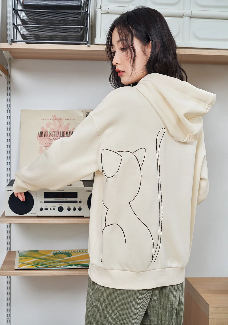 Cat Embroidery Casual Hoodie