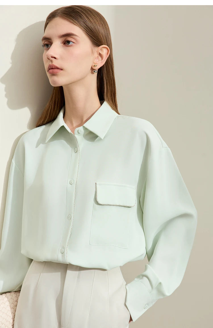 Minimalism Pocket Decorated Chiffon Blouse