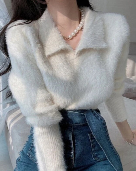 Fluffy Collar Soft Sweater